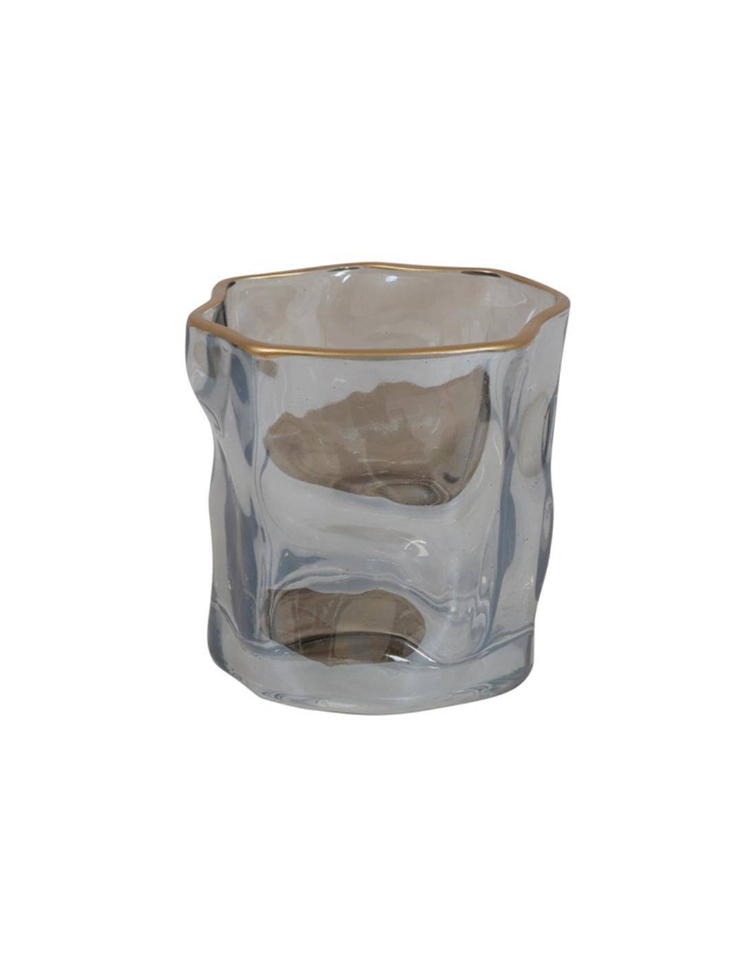 Κηροπήγιο γυάλινο γκρι χρυσό rim Φ8,2Η8cm