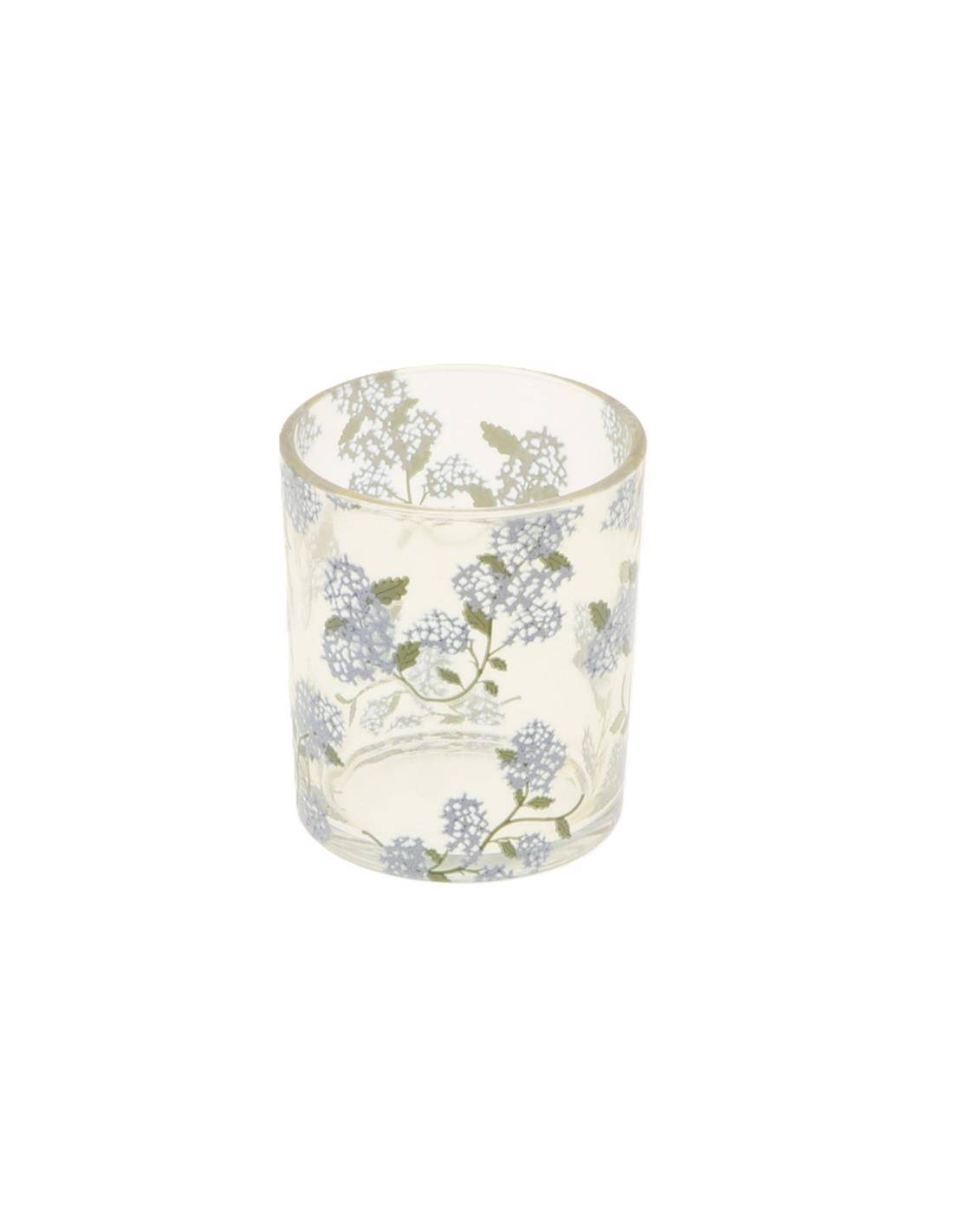 Κηροπήγιο γυάλινο μπλε λουλούδια 7x8,2cm