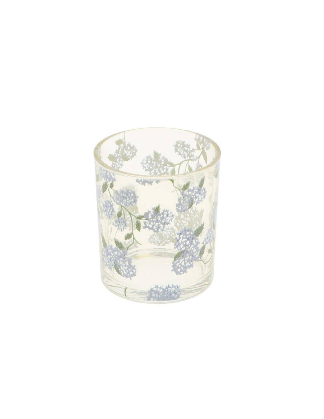 Κηροπήγιο γυάλινο μπλε λουλούδια 9x10cm