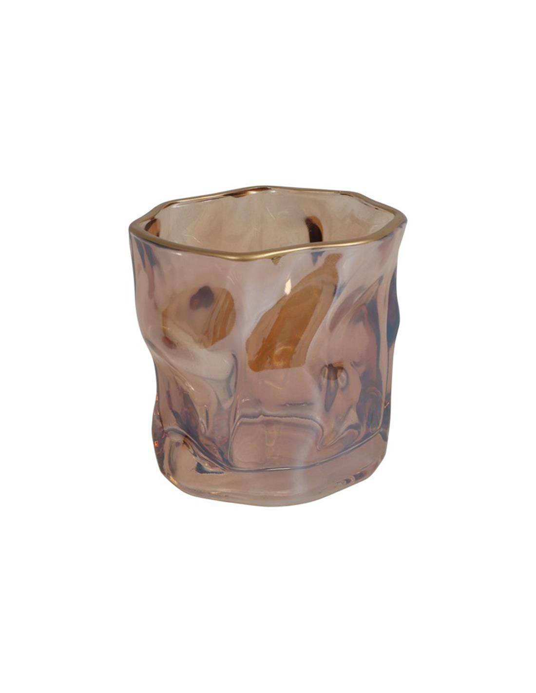 Κηροπήγιο γυάλινο χρυσό χρυσό rim Φ7,7Η7,7cm