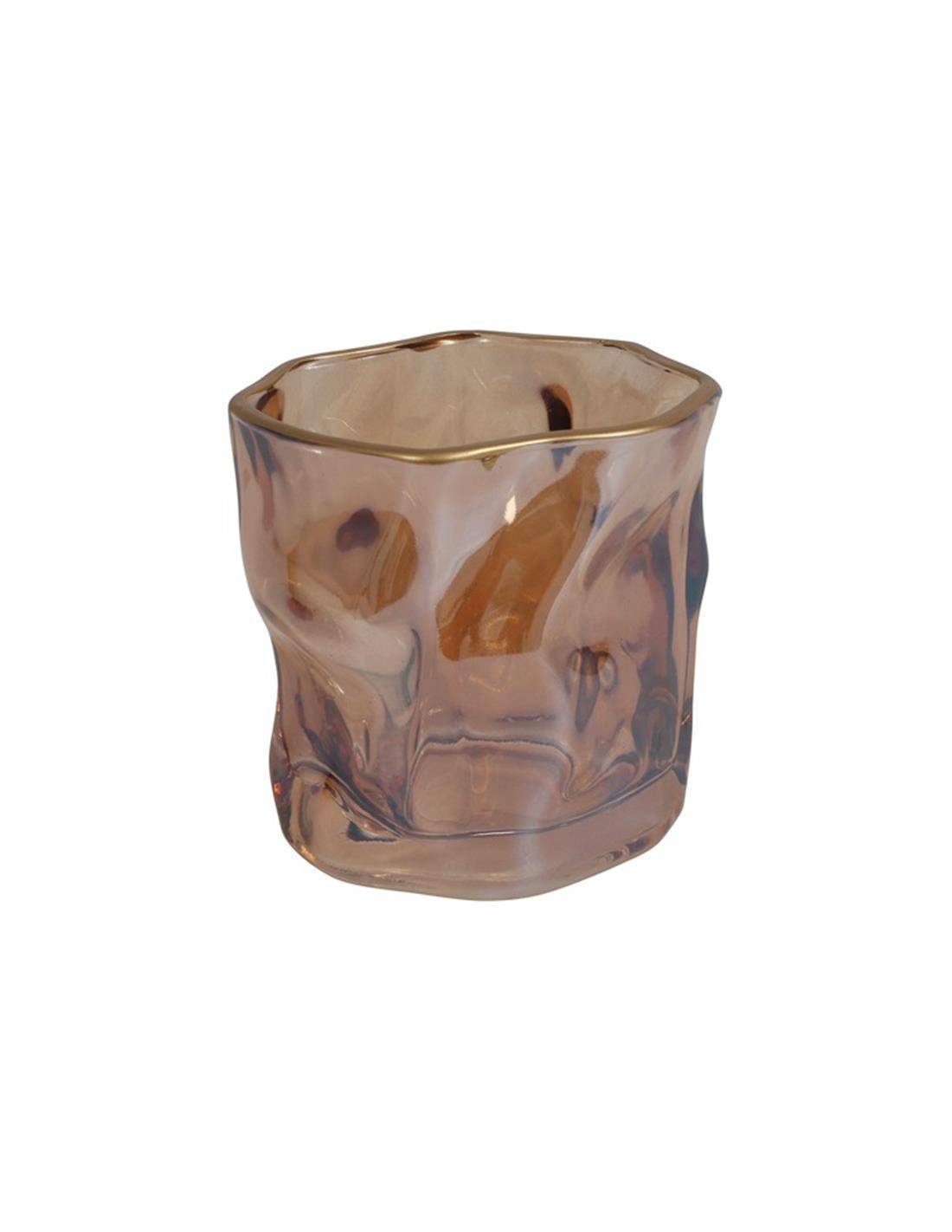 Κηροπήγιο γυάλινο χρυσό χρυσό rim Φ8,2Η8cm