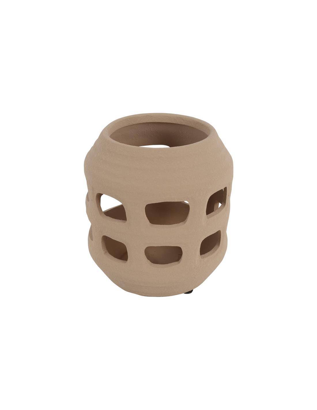 Κηροπήγιο κεραμ.KASBA αν.καφέ 16,5Χ18