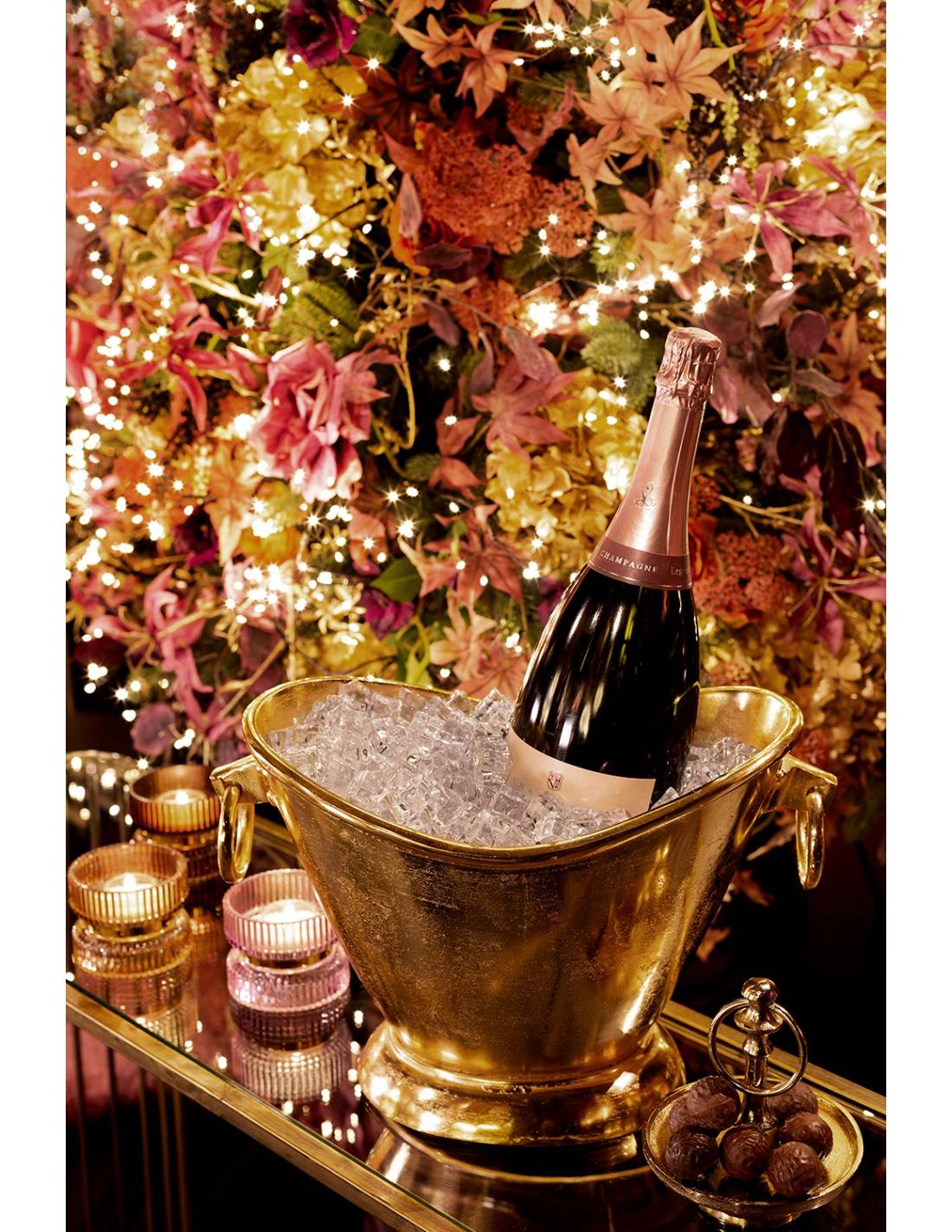 Σαμπανιέρα νικελ χρυσή με κρίκους 20Χ34Χ23