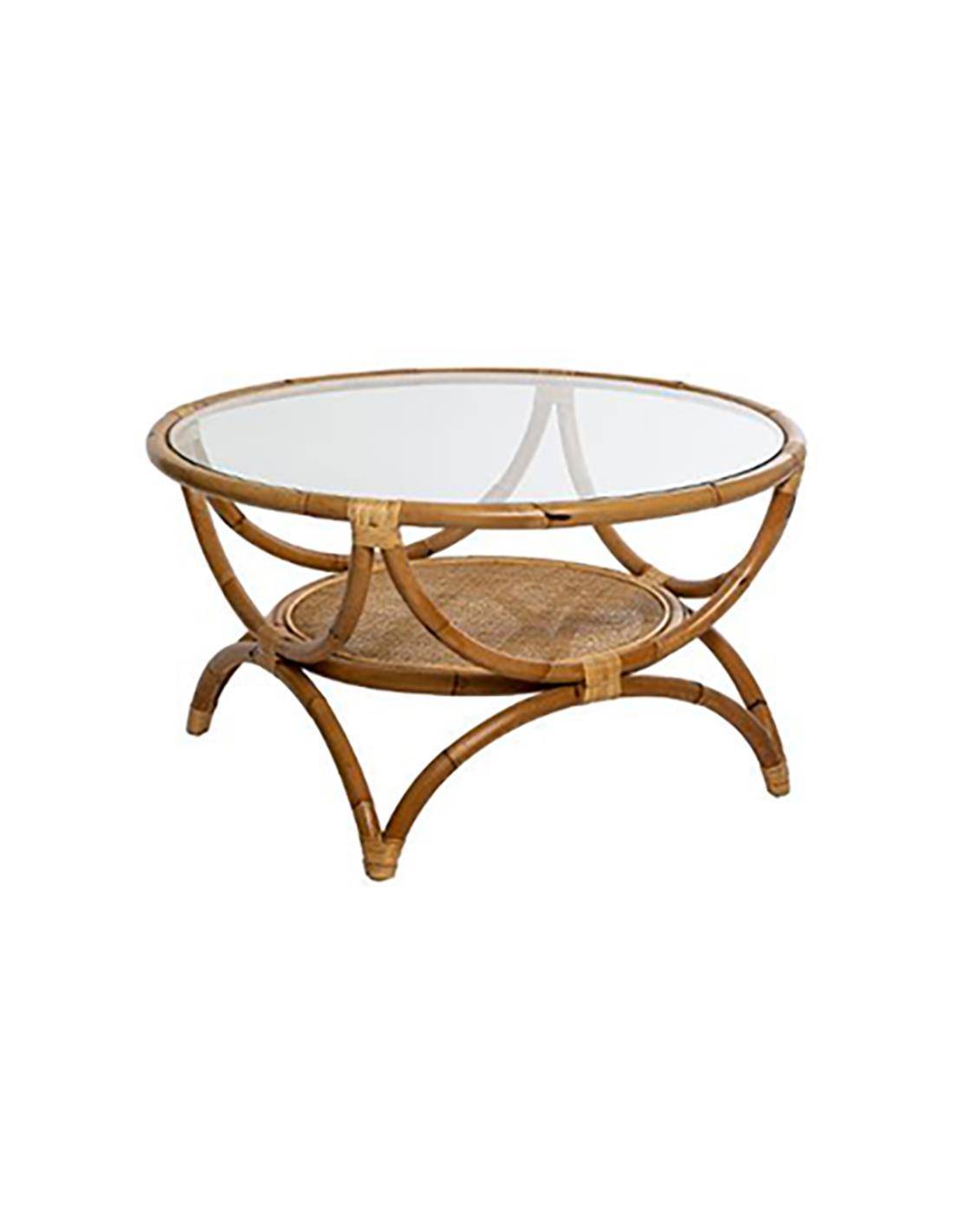 Τραπέζι σαλονιού bamboo με τζάμι Φ91 Η51cm