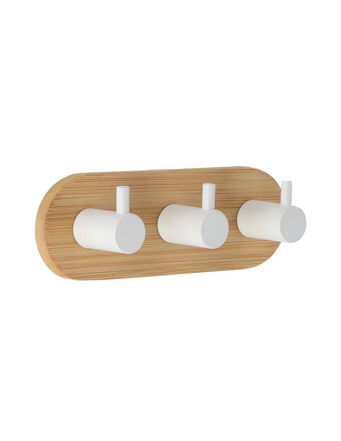 Κρεμάστρα τριπλή μεταλ.λευκή/bamboo βάση 10.8 x 15.8 x 3.5 cm
