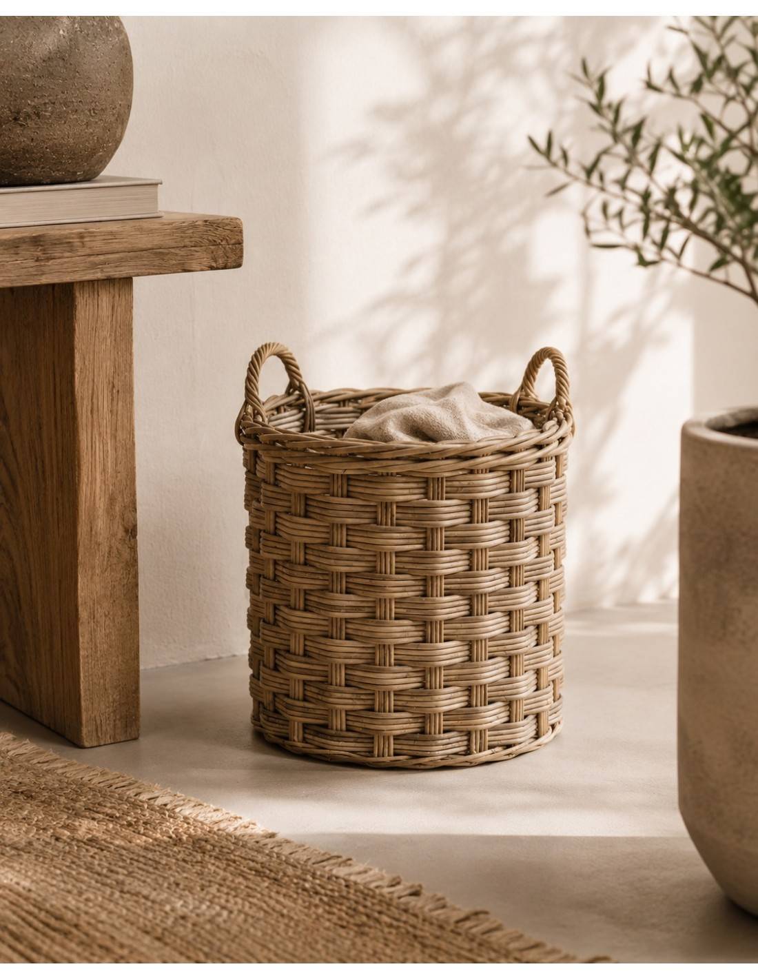 Καλάθι ψάθινο φυσικό για νάυλον Φ40Η44cm