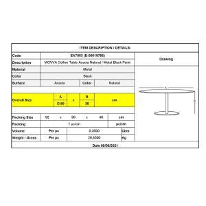 MOVVA Τραπεζάκι Σαλονιού Καθιστικού, Μέταλλο Βαφή Μαύρο, Ξύλο Ακακία Φυσικό Ε-00019756 ΕΑ7053