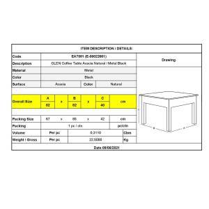GLEN Τραπεζάκι Σαλονιού Καθιστικού, Μέταλλο Βαφή Μαύρο, Ξύλο Ακακία Φυσικό Ε-00022661 ΕΑ7081