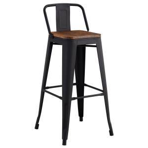 RELIX Wood Σκαμπό Bar με Πλάτη,Μέταλλο Βαφή Μαύρο Extra Matte, Απόχρωση Ξύλου Dark Oak Ε-00023970 Ε5208,1ΜW