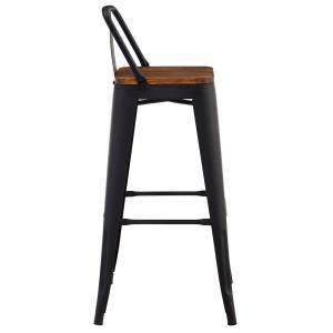 RELIX Wood Σκαμπό Bar με Πλάτη,Μέταλλο Βαφή Μαύρο Extra Matte, Απόχρωση Ξύλου Dark Oak Ε-00023970 Ε5208,1ΜW