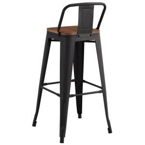 RELIX Wood Σκαμπό Bar με Πλάτη,Μέταλλο Βαφή Μαύρο Extra Matte, Απόχρωση Ξύλου Dark Oak Ε-00023970 Ε5208,1ΜW