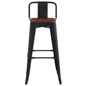 RELIX Wood Σκαμπό Bar με Πλάτη,Μέταλλο Βαφή Μαύρο Extra Matte, Απόχρωση Ξύλου Dark Oak Ε-00023970 Ε5208,1ΜW