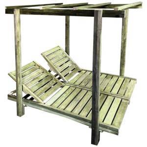 LUGANO DOUBLE Set Ξαπλώστρες Εμποτισμού Φυσικό Pine, με Σκελετό για Σκέπαστρο. Ε-00024377 Ε227