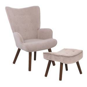 ALMA Πολυθρόνα - Μπερζέρα με Σκαμπό - Υποπόδιο Καρυδί Ύφασμα Velure Ανοιχτό Καφέ,K/D Ε-00022980 Ε7141,2Κ