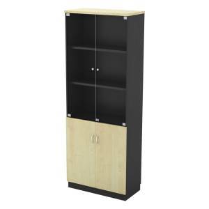 ΒΙΒΛΙΟΘΗΚΗ Γραφείου με Πόρτες Γυάλινες, Ντουλάπι Δίφυλλο, Απόχρωση Dark Grey - Beech Ε-00019949 ΕΟ992