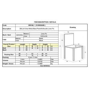 DELUX Καρέκλα Μέταλλο Βαφή Μαύρο, Linen PU Ανθρακί Ε-00020495 ΕΜ156,1