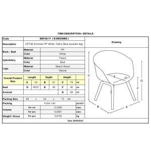 OPTIM Πολυθρόνα PP Άσπρο, Ύφασμα Μπλε, Ξύλινο πόδι Οξιά Ε-00023663 ΕΜ140,11