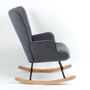 ALMA Rocking Πολυθρόνα Μπερζέρα Καθιστικού, Ύφασμα Velure Γκρι, Βάση Μαύρο-Φυσικό Ε-00024282 Ε7143,7