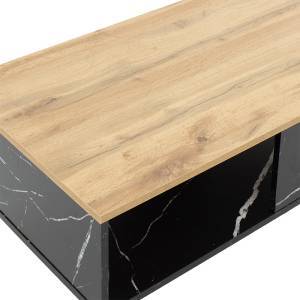 Τραπέζι σαλονιού Moses pakoworld χρώμα sonoma-μαύρο μαρμάρου 90x54x37.5εκ