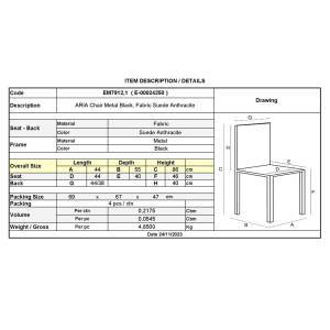 ARIA Καρέκλα Τραπεζαρίας - Κουζίνας, Μέταλλo Bαφή Μαύρο, Ύφασμα Suede Ανθρακί Ε-00024250 ΕΜ7912,1