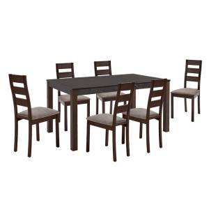 SIENNA Set (1+6) Τραπεζαρίας - Κουζίνας, Σκούρο Καρυδί, Melamine Greystone,Ύφασμα Μπεζ Ε-00024872 Ε788,1S