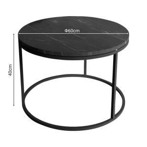 Τραπέζι σαλονιού Drion pakoworld μαύρο μαρμάρου μελαμίνης-μαύρο μέταλλο Φ60x40εκ