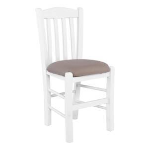 CASA Καρέκλα Οξιά Βαφή Εμποτισμού Άσπρο, Κάθισμα Pu Cappuccino Ρ-00024646 Ρ966,Ε8Τ1