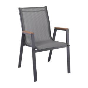 VIRNA Πολυθρόνα Κήπου Βεράντας, Μέταλλο Βαφή Ανθρακί Textilene Γκρι,Polywood Φυσικό Ε-00024839 Ε6798,1