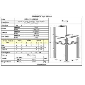 VIRNA Πολυθρόνα Κήπου Βεράντας, Μέταλλο Βαφή Ανθρακί Textilene Γκρι,Polywood Φυσικό Ε-00024839 Ε6798,1