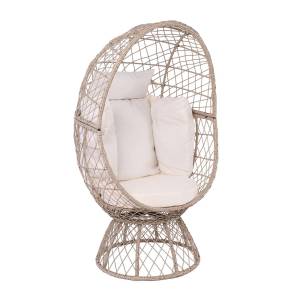 CROWN Πολυθρόνα Egg, Wicker Μπεζ, Μαξιλάρι Άσπρο Ε-00025004 Ε6747,1