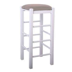 ΤΑΒΕΡΝΑΣ Σκαμπό BAR, Οξιά Βαφή Εμποτισμός Λάκα Άσπρο, Κάθισμα Pu Cappuccino Ρ-00024768 Ρ977,Ε8Τ1