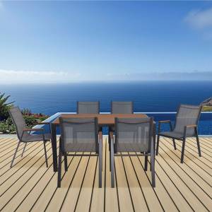 VIRNA Set Τραπεζαρία: Τραπέζι + 6 Πολυθρόνες, Μέταλλο Βαφή Ανθρακί, Polywood Φυσικό Ε-00025584 Ε6797,1S