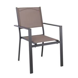 AMIRAL Πολυθρόνα Dining Στοιβαζόμενη, Aλουμίνιο Ανθρακί - Textilene Cappuccino Ε-00025946 Ε6794,4
