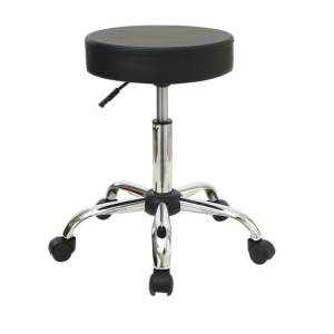 GLORY Σκαμπό, Βάση Χρώμιο, PU Μαύρο, Ρυθμιζόμενο Ύψος, Περιστρεφόμενο, Τροχήλατο Ε-00018127 ΕΜ406