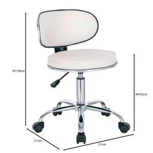 GLORY Σκαμπό με Πλάτη, Χρώμιο PU Άσπρο, Τροχήλατο, Ρύθμιση Ύψους, Περιστρεφόμενο Ε-00023123 ΕΜ404,1