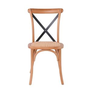 DESTINY Καρέκλα Metal Cross Τραπεζαρίας Οξιά Φυσικό, Κάθισμα Ψάθα, Στοιβαζόμενη Ε-00026045 Ε7020,C