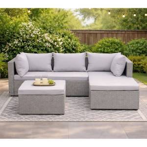 CORNER Set Wicker, Γωνία με Σκαμπό, Απόχρωση Ανοιχτό Γκρι Αναστρέψιμη Γωνία Ε-00026123 Ε6628,1