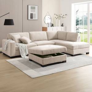 DORNO Καναπές Σαλονιού Αριστερή Γωνία με Αποθηκευτικό Σκαμπό, Ύφασμα Μπεζ Ε-00026676 Ε9414,3