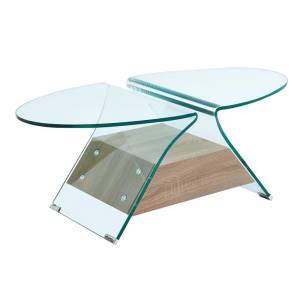 GLASSER Wood Τραπεζάκι Σαλονιού Oval, Διάφανο Γυαλί 12mm, Ράφι Απόχρωση Δρυς Ε-00025639 ΕΜ721,1