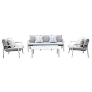 LATINO Set Σαλόνι Κήπου 4τεμ, Αλουμίνιο Άσπρο, Μαξιλάρια Ανοιχτό Γκρι, Γυαλί Άσπρο Ε-00025915 Ε6872,2