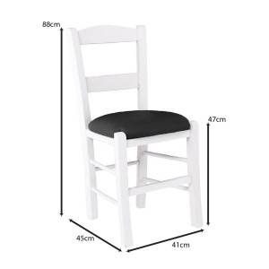 ΣΥΡΟΣ Καρέκλα Οξιά Βαφή Εμποτισμού Λάκα Άσπρο, Κάθισμα Pu Μαύρο Ρ-00026094 Ρ950,Ε8Τ
