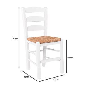 ΣΚΥΡΟΣ Καρέκλα Οξιά Βαφή Εμποτισμού Λάκα Άσπρο, Κάθισμα Ψάθα Ρ-00026700 Ρ930,Ε8