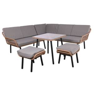 SALSA CORNER Σαλόνι-Καθιστικό: Τραπέζι + Καναπές Γωνία + 2 Σκαμπό, Μέταλλο-Wicker Φυσικό Ε-00025938 Ε2801