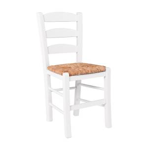 ΣΚΥΡΟΣ Καρέκλα Οξιά Βαφή Εμποτισμού Λάκα Άσπρο, Κάθισμα Ψάθα Ρ-00026700 Ρ930,Ε8