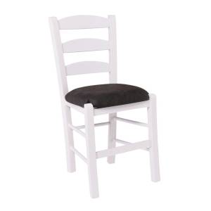 ΣΚΥΡΟΣ Καρέκλα Οξιά Βαφή Εμποτισμού Λάκα Άσπρο, Κάθισμα Suede Ανθρακί Ρ-00026811 Ρ930,Ε8Τ2