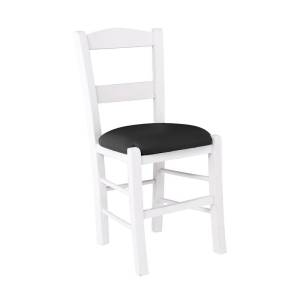 ΣΥΡΟΣ Καρέκλα Οξιά Βαφή Εμποτισμού Λάκα Άσπρο, Κάθισμα Pu Μαύρο Ρ-00026094 Ρ950,Ε8Τ