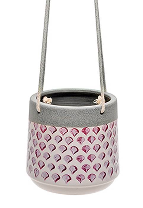 Κεραμικό κασπώ/μακραμέ σε γκρί/βιολετί 18x16,5cm CT356