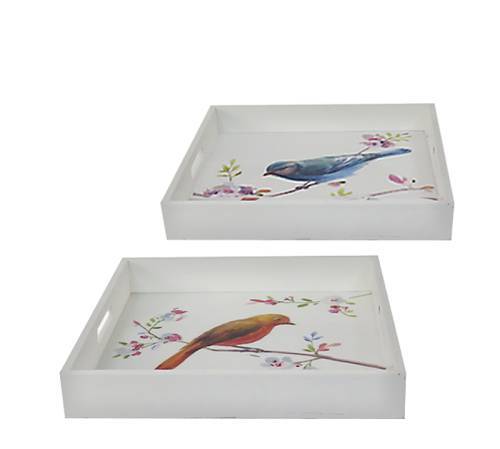 Ξύλινοι δίσκοι Σ/2, με ζωγραφιστά πουλάκια, 41/31cm ID251