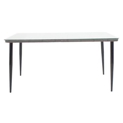 Τραπέζι Naoki pakoworld μέταλλο μαύρο-pe γκρι-γυαλί 160x90x78εκ