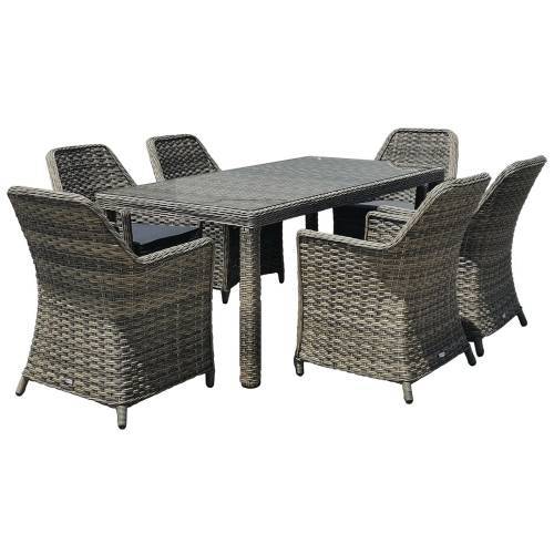 ESPERIA Set Τραπεζαρία Κήπου ALU,Wicker Grey Brown-Ανθρακί: Τραπέζι 180x90 + 6 Πολυθρόνες Ε-00023990 Ε6869,6